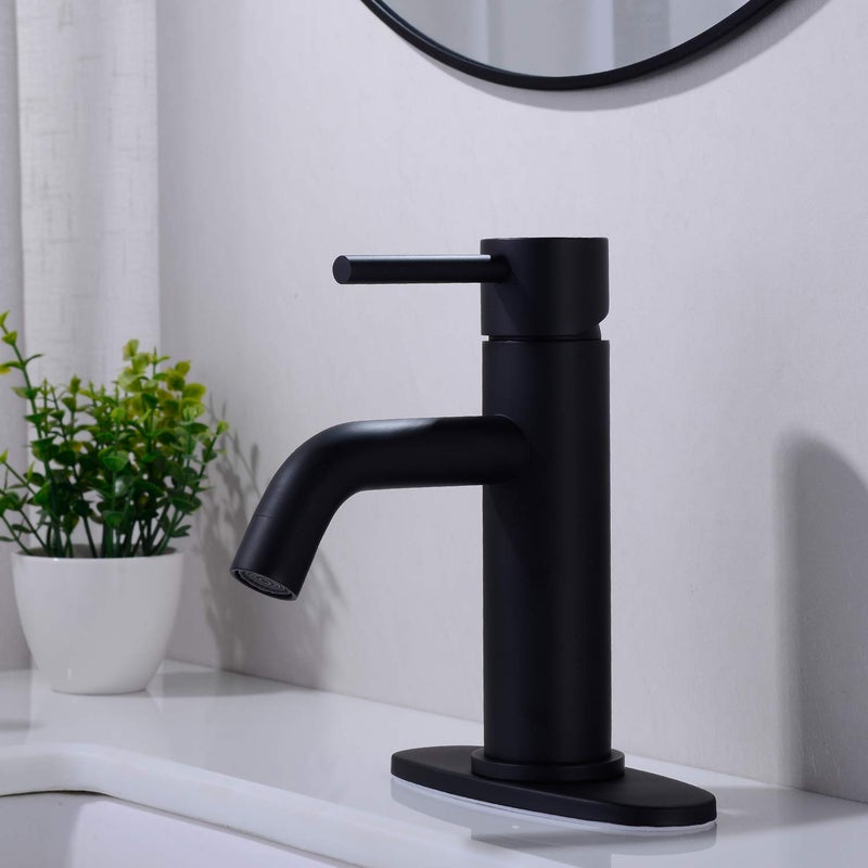 TRUSTMI Black Bathroom Faucet with Pop Up Drain Assembly and 6-Inch 3 Hole Cover Deck Plate, Brass Single Handle Single Hole Bathroom Sink Faucet, Matte Black - Image 2
